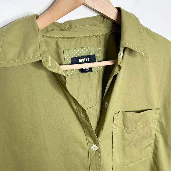 Anthropologie Maeve Women Bennet Button Down Shirt Small Green Side Slits Cotton - Picture 8 of 13